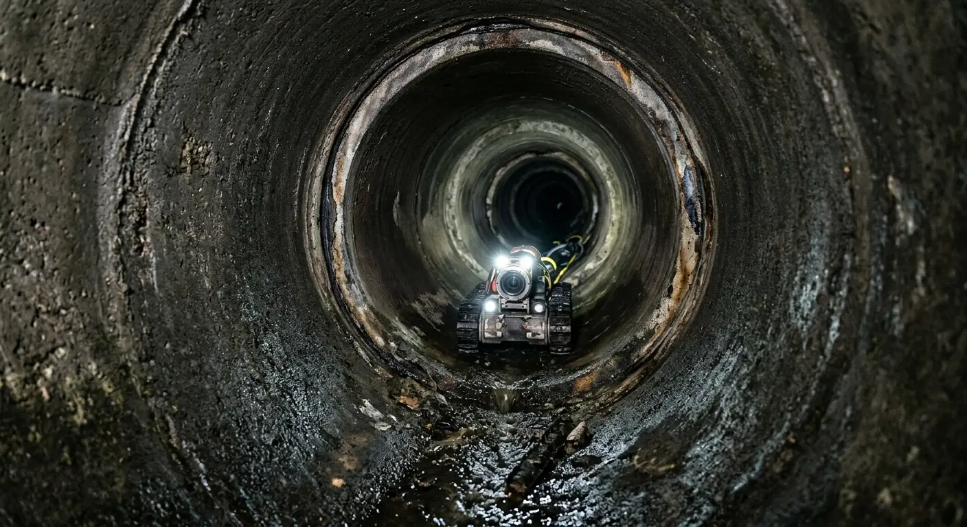 Robotic sewer camera inspecting pipe interior for Drain Snake Service in The Dalles